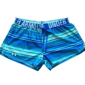 Under Armour Athletic Blue Green Striped Shorts 3” Inseam Sz Medium
